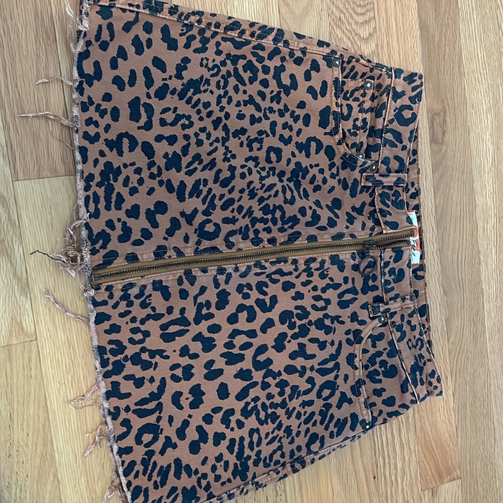 Free People Cheetah Print Jean Skirt Size 27
